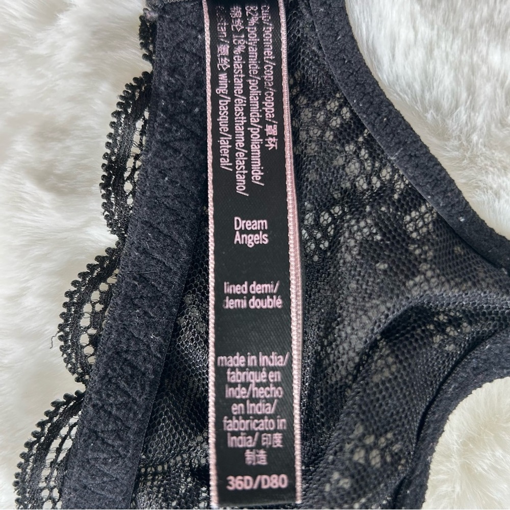 VICTORIA’S SECRET Women’s Dream Angel Lined Demi Bra Black Smooth Lace 36D - Picture 10 of 11